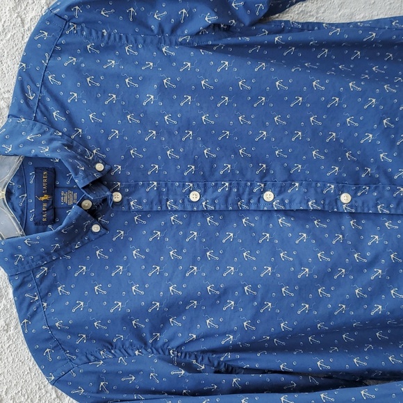 Ralph Lauren Blue Anchor Print Button Down Long Sleeve Shirt Size Large - Picture 2 of 5